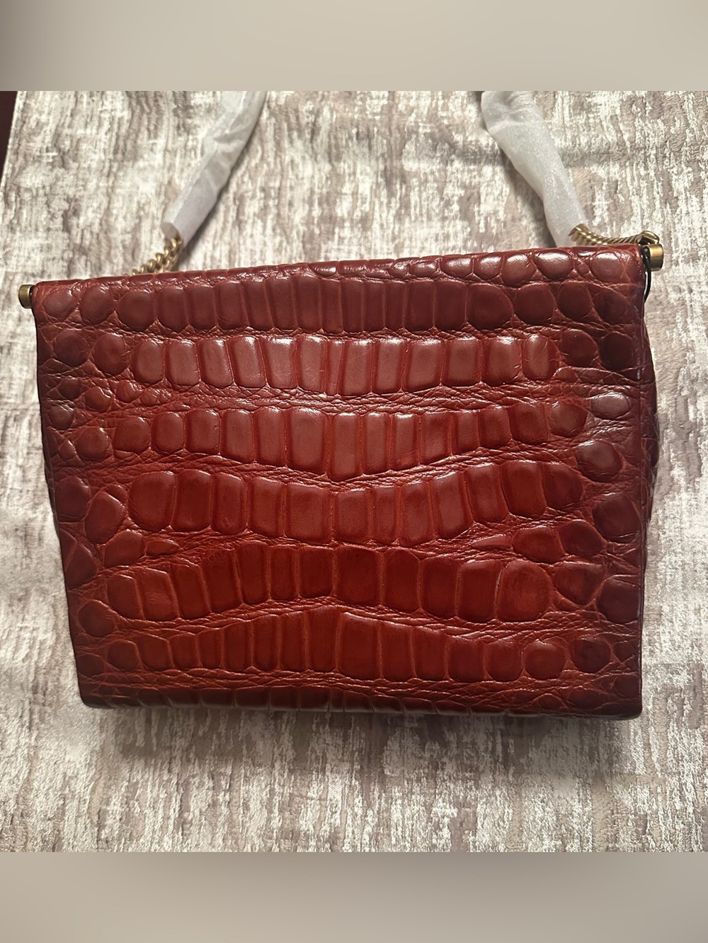 Saint Laurent Brown Croc-Embossed Leather Shoulder Bag NWT - Picture 2 of 7